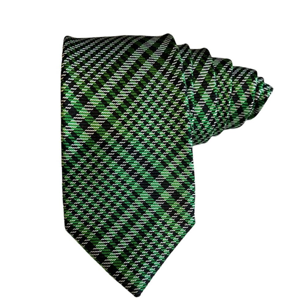Ben Sherman skinny green and navy blue plaid silk tie